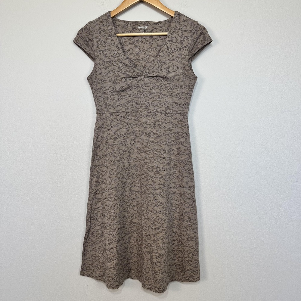 Toad&Co Rosemarie Dress Women's XS Brown Geometric‎ V Neck Travel Knit Boho